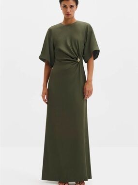 By Malina Olive Green Twist-Detail Maxi Dress resortwear designer